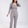 Flora Mode Pyjama côtelé dentelle – Réf 18268 – Gris