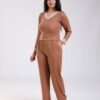 Flora Mode Pyjama côtelé dentelle – Réf 18268 – Camel