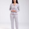 Flora Mode Pyjama chiné col volanté – Réf 18291 – Gris et rouge