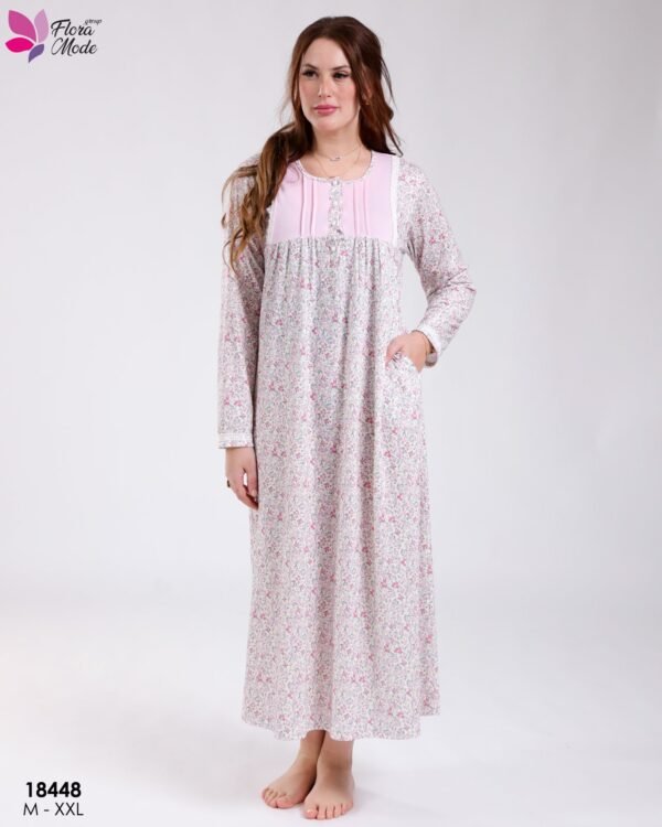 Flora Mode Chemise de nuit longue fleurie – Réf 18448 – Rose fleuri