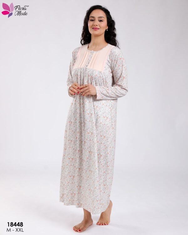 Flora Mode Chemise de nuit longue fleurie – Réf 18448 – Pêche fleuri