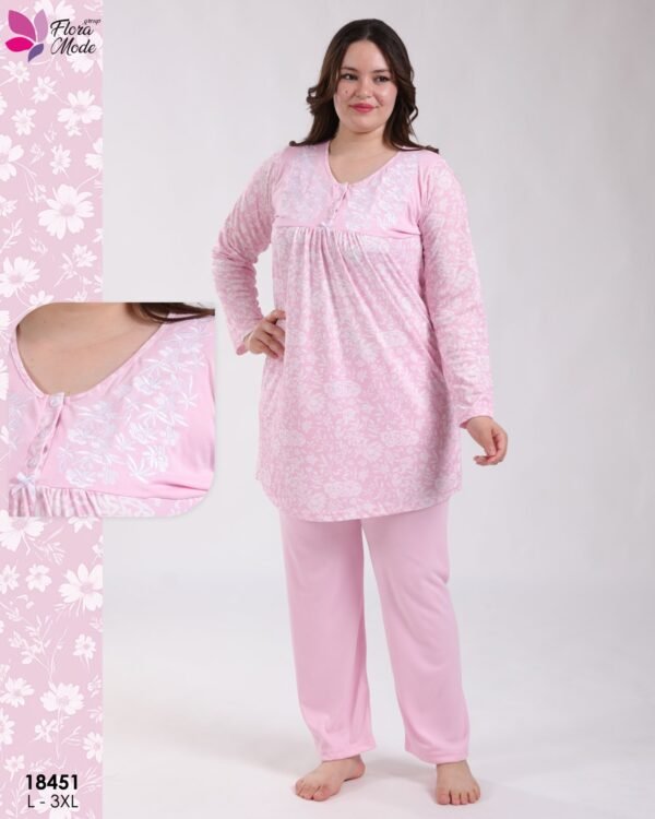 Flora Mode Pyjama tunique imprimé fleurs – Réf 18451 – Rose