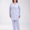 Flora Mode Pyjama tunique imprimé fleurs – Réf 18451 – Bleu lavande