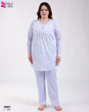 Flora Mode Pyjama tunique imprimé fleurs – Réf 18451 – Bleu lavande