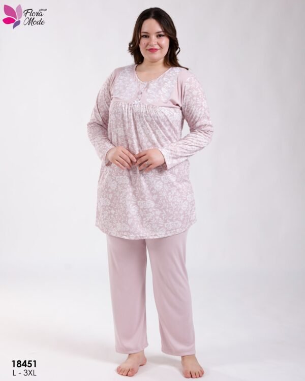 Flora Mode Pyjama tunique imprimé fleurs – Réf 18451 – Beige rosé