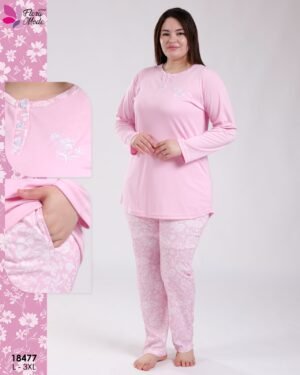 Flora Mode Pyjama tunique pantalon fleuri – Réf 18477 – Rose