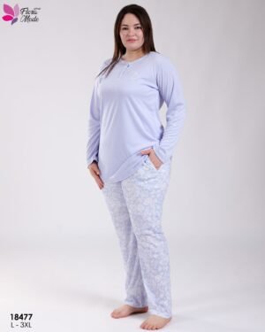 Flora Mode Pyjama tunique pantalon fleuri – Réf 18477 – Bleu lavande