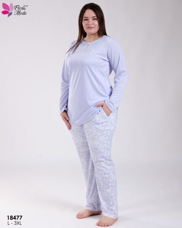 Flora Mode Pyjama tunique pantalon fleuri – Réf 18477 – Bleu lavande