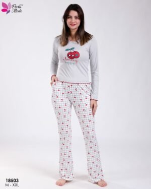 Flora Mode Pyjama haut cerises pantalon vichy – Réf 18503 – Gris