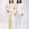Flora Mode Pyjama côtelé cerises – Réf 18505 – Vert anis et blanc