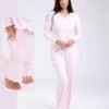 Flora Mode Pyjama côtelé boutonné – Réf 18508 – Rose pâle