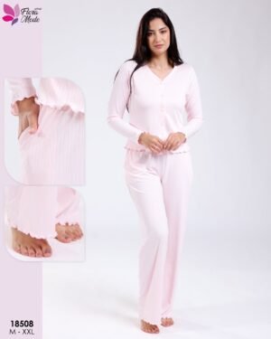 Flora Mode Pyjama côtelé boutonné – Réf 18508 – Rose pâle