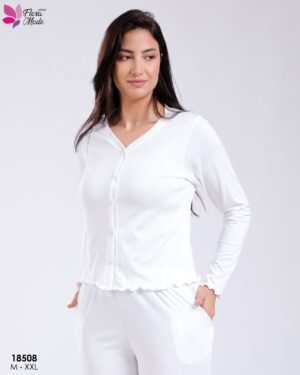 Flora Mode Pyjama côtelé boutonné – Réf 18508 – Blanc