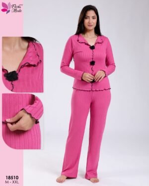 Flora Mode Pyjama côtelé fleurs 3D – Réf 18510 – Fuchsia