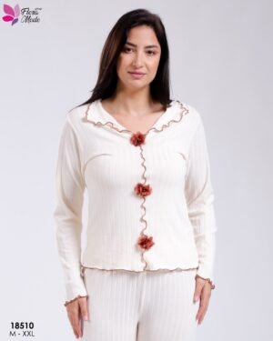 Flora Mode Pyjama côtelé fleurs 3D – Réf 18510 – Écru