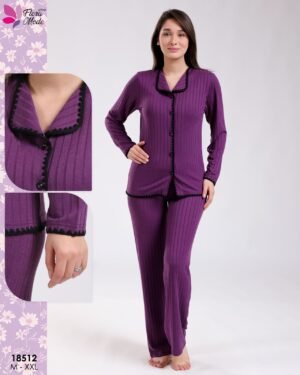 Flora Mode Pyjama côtelé galon – Réf 18512 – Violet