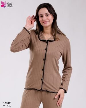 Flora Mode Pyjama côtelé galon – Réf 18512 – Camel