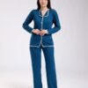 Flora Mode Pyjama côtelé galon – Réf 18512 – Bleu pétrole