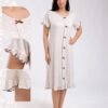 Flora Mode Robe d'intérieur courte boutonnée nœuds – Réf 18522 – Beige chiné