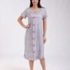 Flora Mode Robe d'intérieur courte boutonnée nœuds – Réf 18522 – Gris chiné