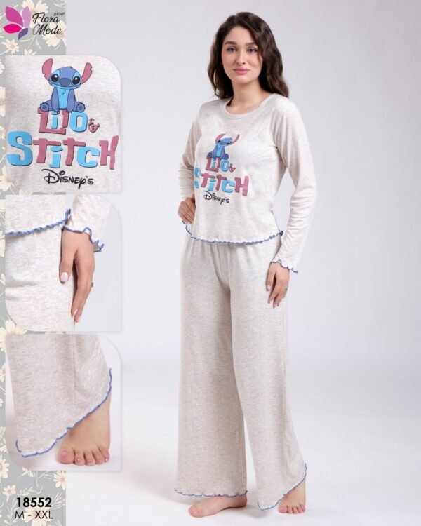 Flora Mode Pyjama imprimé Lilo et Stitch – Réf 18552 – Beige chiné