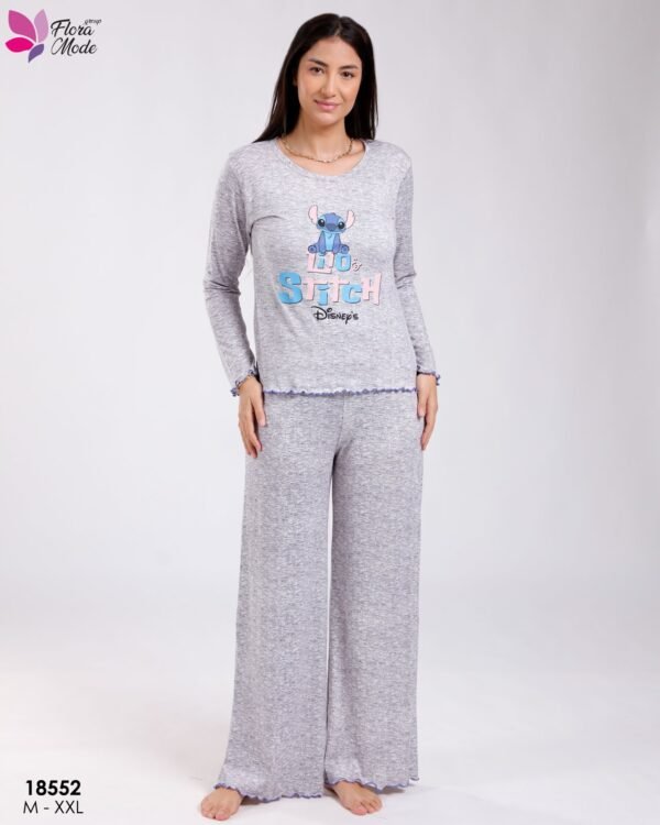 Flora Mode Pyjama imprimé Lilo et Stitch – Réf 18552 – Gris chiné