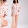 Flora Mode Pyjama chemise vichy cerises – Réf 18560 – Pêche