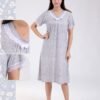 Flora Mode Robe d'intérieur courte col V dentelle – Réf 18578 – Gris chiné