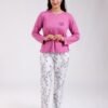 Flora Mode Pyjama haut uni pantalon fleuri – Réf 18604 – Mauve