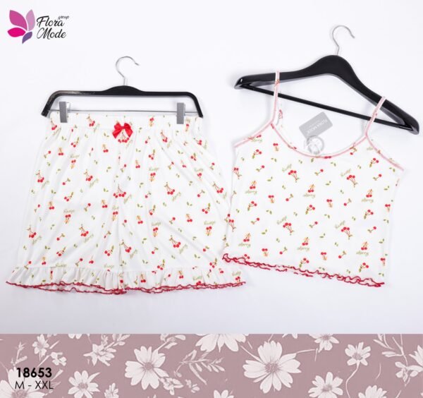 Flora Mode Ensemble débardeur et short imprimé – Réf 18653 – Blanc et rouge