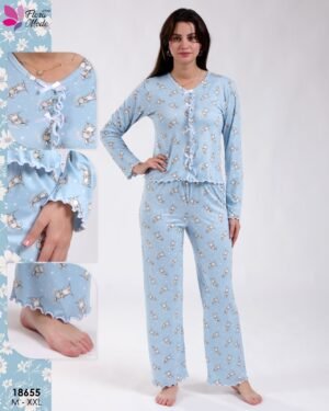 Flora Mode Pyjama imprimé lapins – Réf 18655 – Bleu ciel
