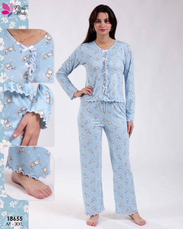 Flora Mode Pyjama imprimé lapins – Réf 18655 – Bleu ciel