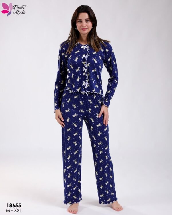 Flora Mode Pyjama imprimé lapins – Réf 18655 – Bleu marine