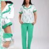 Flora Mode Pyjama chemise imprimé et pantalon côtelé – Réf 18660 – Vert