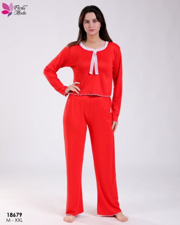 Flora Mode Pyjama haut dentelle et pantalon – Réf 18679 – Rouge