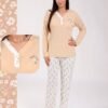Flora Mode Pyjama haut col V et pantalon imprimé tulipes – Réf 18691 – Beige