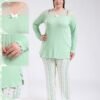 Flora Mode Pyjama haut dentelle et pantalon rayé fleuri grande taille – Réf 18704 – Vert
