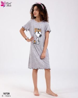 Flora Mode Chemise de nuit imprimée Snoopy fille – Réf 18728 – Gris
