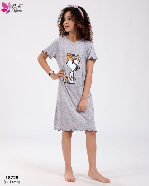 Flora Mode Chemise de nuit imprimée Snoopy fille – Réf 18728 – Gris