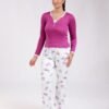 Flora Mode Pyjama haut col V et pantalon imprimé libellules – Réf 18735 – Fuchsia