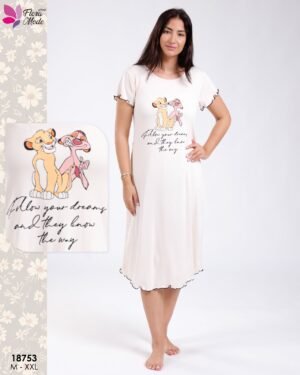 Flora Mode Robe de nuit imprimée Roi Lion – Réf 18753 – Blanc cassé