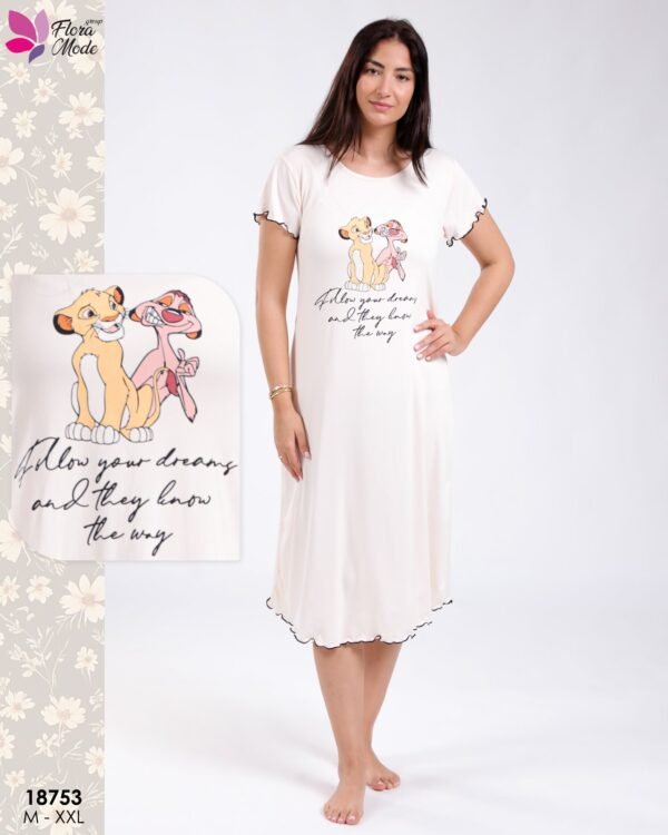 Flora Mode Robe de nuit imprimée Roi Lion – Réf 18753 – Blanc cassé