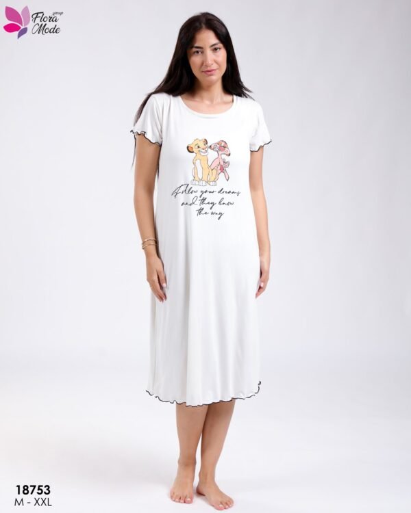 Flora Mode Robe de nuit imprimée Roi Lion – Réf 18753 – Blanc