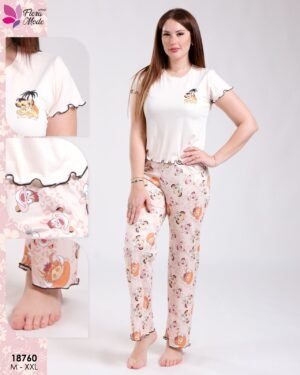Flora Mode Pyjama t-shirt et pantalon imprimé Roi Lion – Réf 18760 – Rose pêche