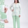 Flora Mode Pyjama boutonné rayé fleuri et pantalon dentelle grande taille – Réf 18761 – Vert
