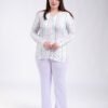 Flora Mode Pyjama boutonné rayé fleuri et pantalon dentelle grande taille – Réf 18761 – Lilas