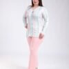 Flora Mode Pyjama boutonné rayé fleuri et pantalon dentelle grande taille – Réf 18761 – Rose