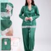 Flora Secret Pyjama satin jacquard dentelle en coffret – Réf 18066 – Vert émeraude