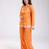 Flora Secret Pyjama satin jacquard dentelle en coffret – Réf 18066 – Orange