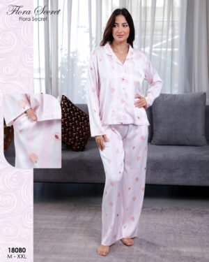 Flora Secret Pyjama satin chemise rayé pêches – Réf 18080 – Rose pâle